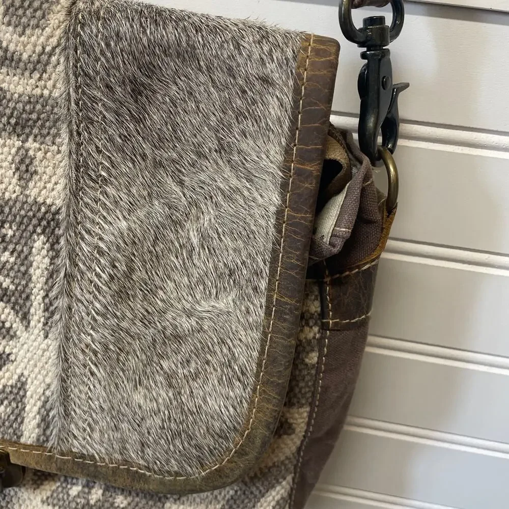 Myra Bag Canvas & Cow Hair/Hide Flap Front w/Clasp Closure